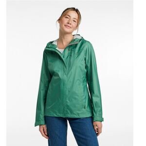 L.L. Bean Womens Green Rain Hooded Jacket Lightweight Full Zip Size Small